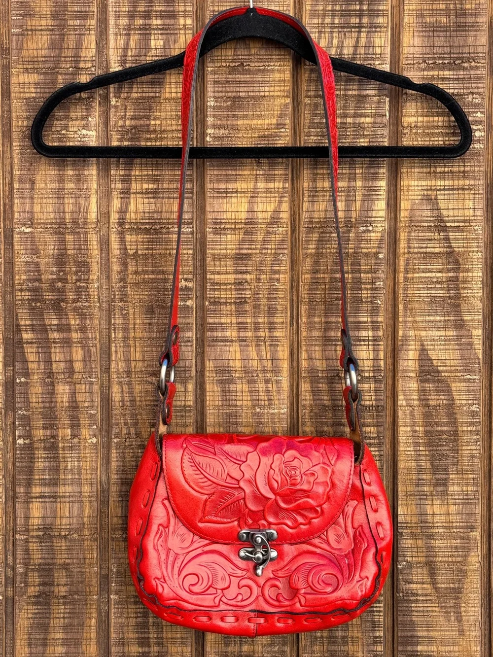 Patricia Nash Micaela Red Rose Leather Shoulder Purse